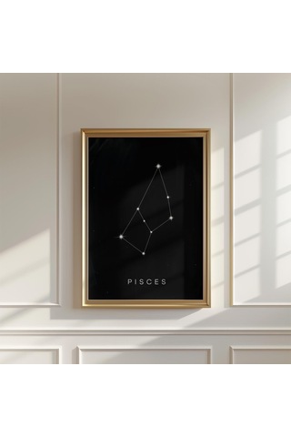 Balık Burcu Posteri Siyah Burç Duvar Sanatı Minimalist Astroloji Baskısı