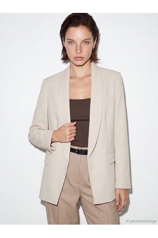 Lcw Vision Bej Şal Yaka Krep Kadın Blazer Ceket