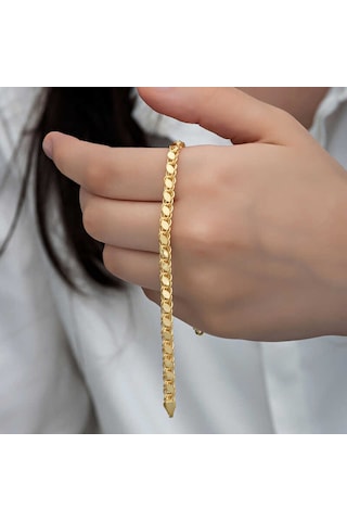 Gümüş Gold Pullu Zincir Kadın Bileklik Gold