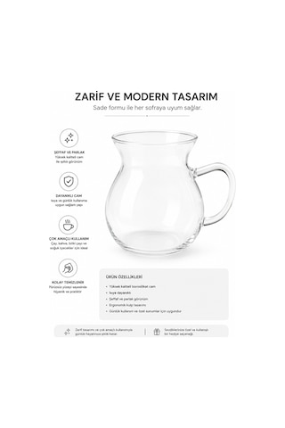 Keyfiala Isıya Dayanıklı Borosilikat Cam Çay Bardağı Şeffaf Kulplu Zarif Tasarım Çay Kahve Fincanı Şeffaf
