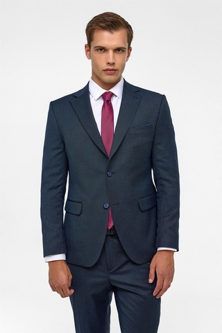 Süvari Lacivert Slim Desenli Mono Yaka 6 Drop Takım Elbise