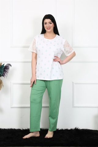 Akbeniz Kadın 5xl-6xl-7xl-8xl Büyük Beden Kısa Kol Pijama Takım 75001-beyaz Beyaz