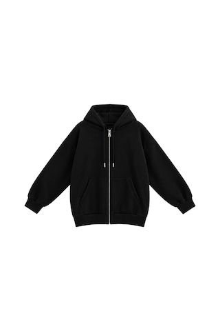 Vadon 1048 Kadın Fermuarlı Kapüşonlu Kanguru Cepli 3 İplik Pamuklu Sweatshirt Siyah