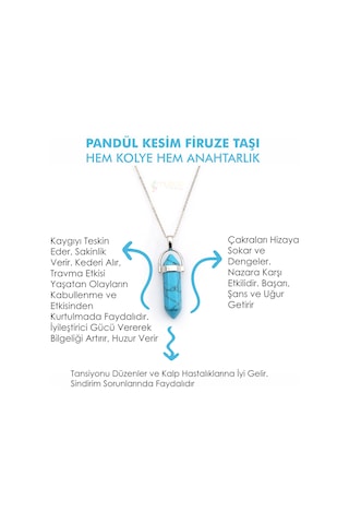 Mystic Energy Doğal Taş Firuze Taşi Pandül Kesim  Kolye&Anahtarlık Mavi