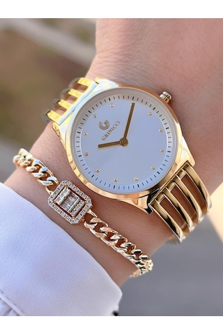 Revello Altın Kaplama Kararma Renk Atma Yapmaz 3atm Su Geçirmez+bileklik Lady Wristwatch Grc.101.m2