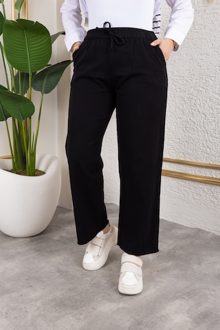 Beli Lastikli Keten Pantolon - Siyah / A0104 Siyah
