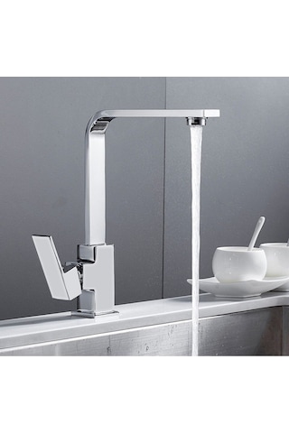 Rudi Armatür Pirinç Malzeme 1. Kalite Krom Kuğu Model Eviye Bataryası Gri