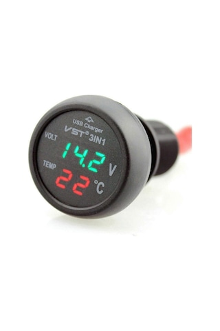 12-24v Usb Portlu Araç Şarj Soketi / Voltmetre / Termometre Uyumlu Araç Kamyonet Yeşil+kırmızı Newway