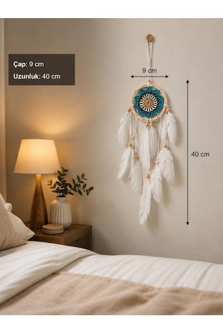 Mini Düş Kapanı Bambu Dream Catcher Bohem Duvar Süsü 9 Cm Çap 40 Cm Uzunluk El Yapımı Dekor