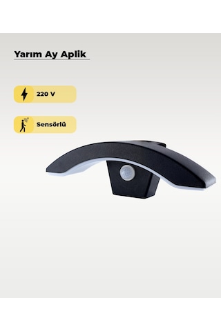 Siyah Sensörlü Led Yarım Ay Aplik 3200k Sarı Işık Siyah