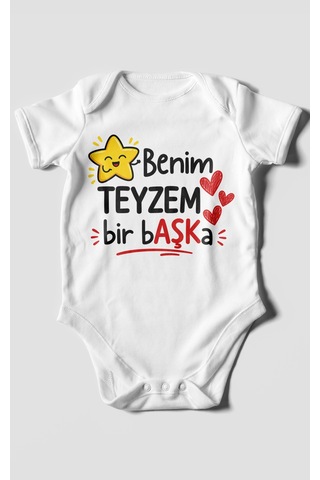 Morivokids Benim Teyzem Bir Başka Kısa Kollu Bebek Body %100 Pamuk Beyaz