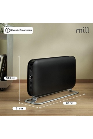 Mill Elektrikli Taşınabilir Panel Isıtıcı 2000w Siyah