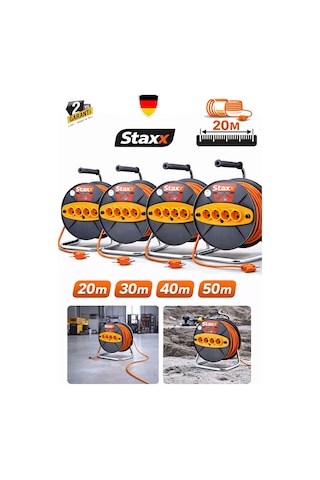 Staxx Stx2020u Metal Gövdeli Makaralı Uzatma Kablosu 20m 3x2.5 Mm 4 Prizli Şantiye Atölye Bahçe 20 M