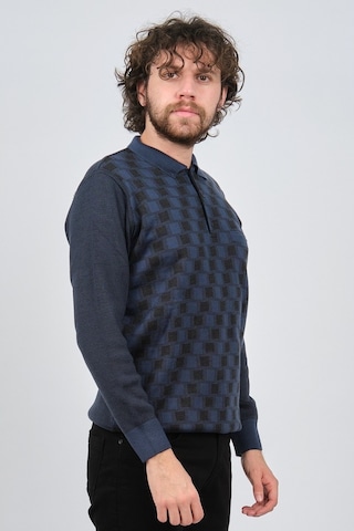 Çizgi Triko Erkek Cep Detaylı Polo Yaka Desenli Kazak 42544213 In Indigo İndigo