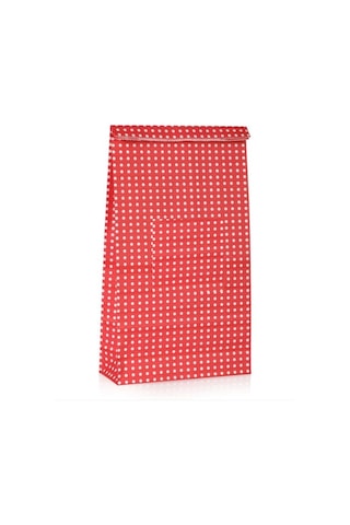 Kırmızı Puantiyeli Hediye Paketi Kese Kağıdı 25x15x6 Cm 10 Adet