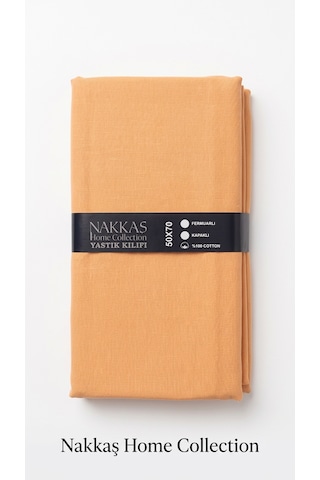 Nakkaş Home Collection 2'li Pamuklu Fermuarlı Yastık Kılıfı Seti - 50x70 Cm Düz Renk Yastık Kılıfı Sarı - Turuncu