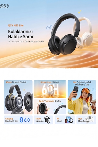 Qcy H2S Lite Bluetooth 6.0 Kulak Üstü Kulaklık