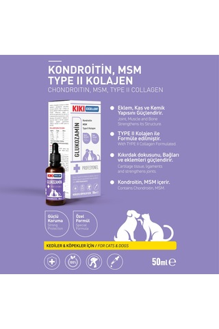 Kiki Excellent Kedi & Köpek Glukozamin Kondroitin Type II Kolajen 50 ML