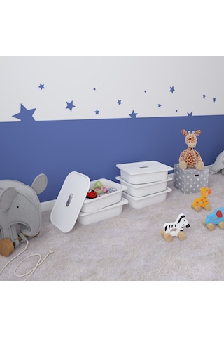 5 Adet Beyaz Kapaklı Çok Amaçlı Saklama Kutusu - Oyuncak Sepeti 5ks5k Beyaz