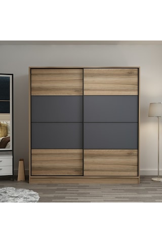 Minarmobilya Minar Kale 2 Kapaklı Sürgülü Dolap 180 Cm - Dore/Antrasit (541417069)
