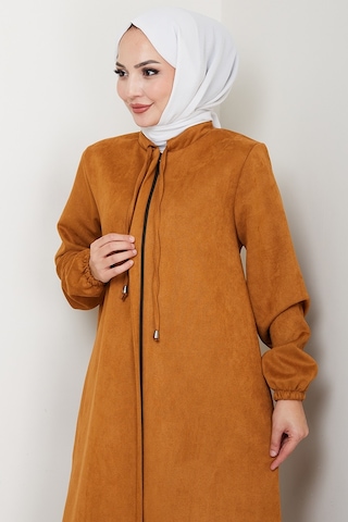 Bestenur Gizli Fermuarlı Süet Ferace 1605 - Taba Taba