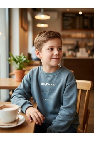 Zekids Erkek Çocuk Pamuklu Stay Yazılı İnce Uzun Kollu Sweatshirt-16334 YESIL