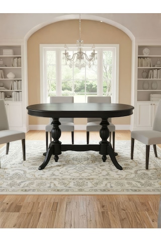 Montclair Çift Baba Ayaklı Masif Ahşap Oval Yemek Masası 90x140 Siyah