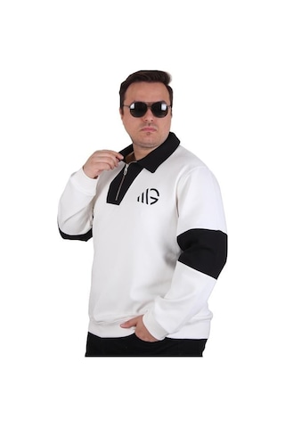 Starbattal Büyük Beden Polo Yaka Fermuarlı Sweat Double Face 25709 Bej Bej