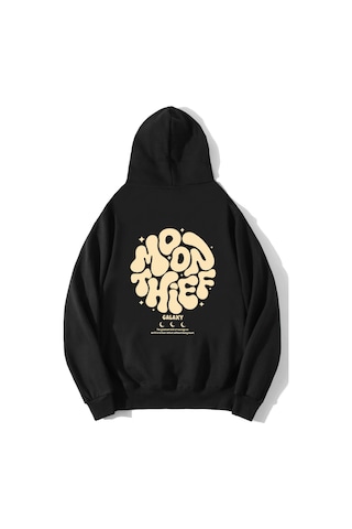 Brz Collection Unisex Oversize Moon Thief Galaxy Hoodie Siyah