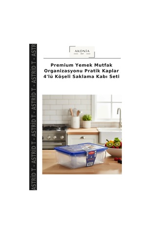 Premium Yemek Mutfak Organizasyonu Pratik Kaplar 4'lü Köşeli Saklama Kabı Seti Çok Renkli