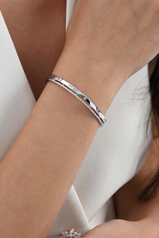 925 Ayar Gümüş Rodyumlu Zirkon Taşlı Özel Kilit Tasarım Bilezik Barcode Rose Gold - Gümüş