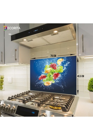 Decorıta Cam Ocak Arkası Koruyucu | Köpüklü Meyveler