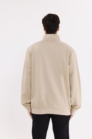 Rowinger Üç Cepli Yaka Detaylı Fermuarlı Rahat Kesim Ribana Manşetli Mevsimlik Sweatshirt Beıge