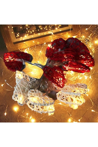 Vkemall Romantik Gönül Şekilli 14 Işıklı Rattan Işık Zinciri - Ev & Düğün Dekorasyonu - Pilli Kutu İle Beslenir Diğer