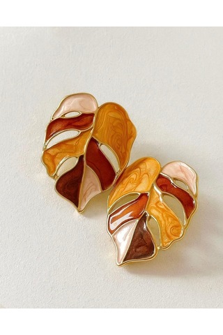 Sonbahar Yaprak Küpe Pirinç Kaplama Çok Renkli