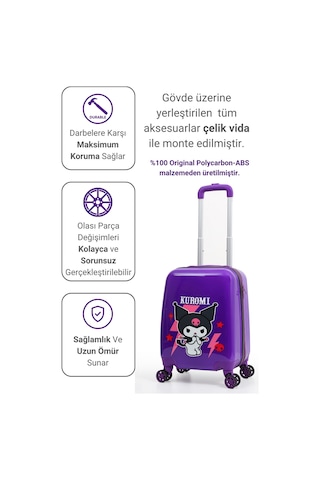 Gedox Kids Kuromi Lisanslı Mor Çocuk Valizi Darbeye Dayanıklı Mor