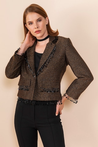 Serpil Exclusive Kadın Püskül Detaylı Kısa Blazer Ceket Kahve