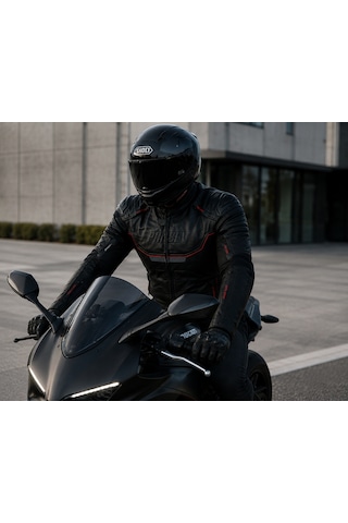 Prosev Falcon Motosiklet Montu 4 Mevsim Maxdura 600-d Dayanıklı Kumaş Deri Motorcu Mont Black