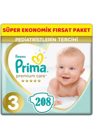 Prima Bebek Bezi Premium Care 3 Beden Midi 208 Adet