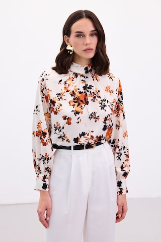 Sateen Dik Yaka Bluz - Oranj-136868 Oranj