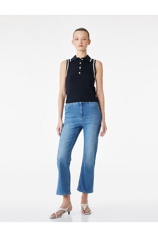 Koton Dar Kesim Normal Bel Cepli İspanyol Paça Jean Pantolon - Flare Jeans Orta İndigo 6sal40013md İndigo