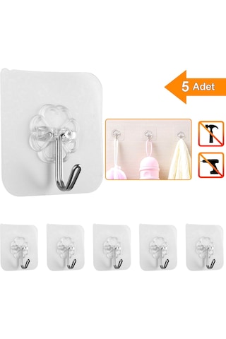 5 Adet 6x6cm Şeffaf Güçlü Kendinden Yapışkanlı Kapı Duvar Askılar