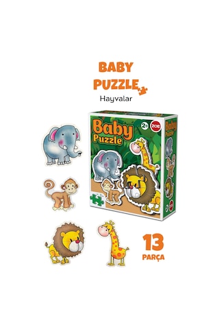 13 Parça Hayvan Figürlü Puzzle Seti - Aslan Fil Zürafa Maymun Şekilli 2-3 Yaş Eğitici Yapboz