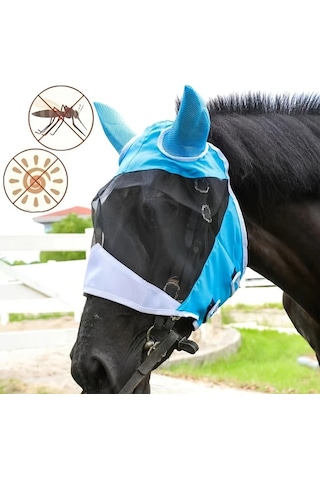 Elmpaly Siyah L Büyük At Sinek Maskesi, Delikli Kulaklıklı Konforlu File Ağızlik Atçılık Ekipmanları