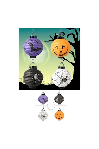 Halloween 20 Cm Led Işıklı Örümcek Desenli Beyaz Renk Kağıt Japon Feneri Tüm Yaşlar