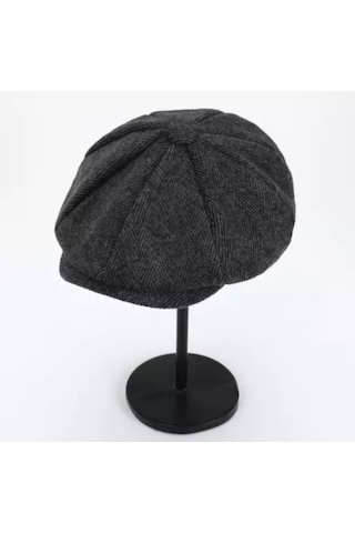 Eleven Markets Kışlık 8 Parca Kaşmir Düz Renk Peaky Blinders Model Erkek Kasket London Şapka Füme Çizgili Füme