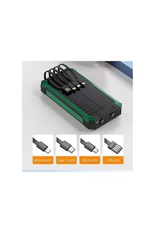 20000mah Powerbank Solar Güneş Enerjili Wireless Kablosuz Şarj Özellikli Taşınabilir Şarj Led Işıklı Yeşil