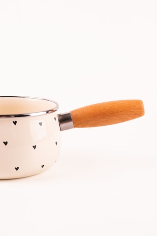 Black Cupid Ahşap Saplı Kalp Desenli Emaye Sos Tavası 1,3 Litre Bej