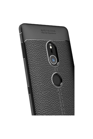 Sony Xperia Xz2 Kılıf Niss Deri Desenli Silikon Kılıf Siyah