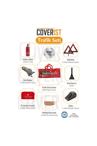 Trafik Ve İlk Yardım Seti - Muayene Uyumlu 1 Kg Araç Yangın Tüpü - 2 Adet Reflektör - Silver Pack